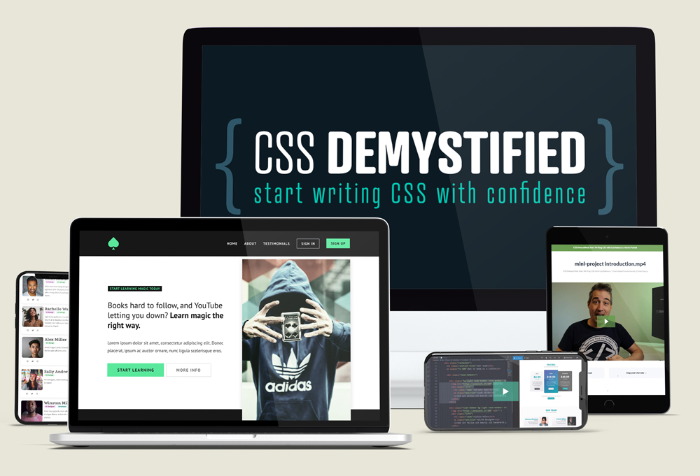 many screens showing projects and videos from the course