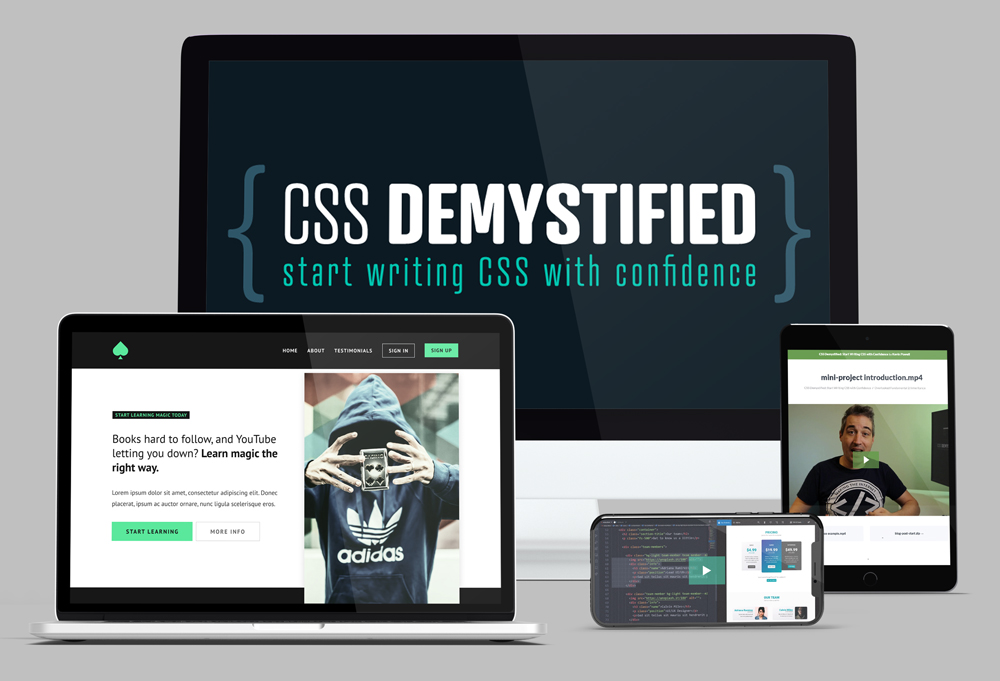 many screens showing projects and videos from the course